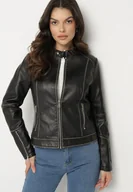 Kurtki damskie - Czarna Kurtka Ramoneska Ozdobiona Suwakami i Paskiem Idivaria - miniaturka - grafika 1