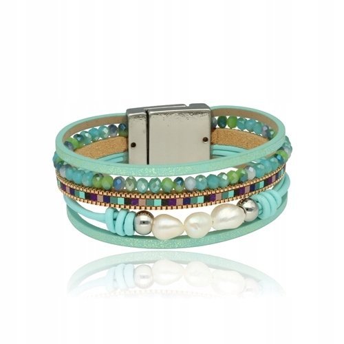 Bransoletka Skórzana Z Perłami, Kryształem Górskim