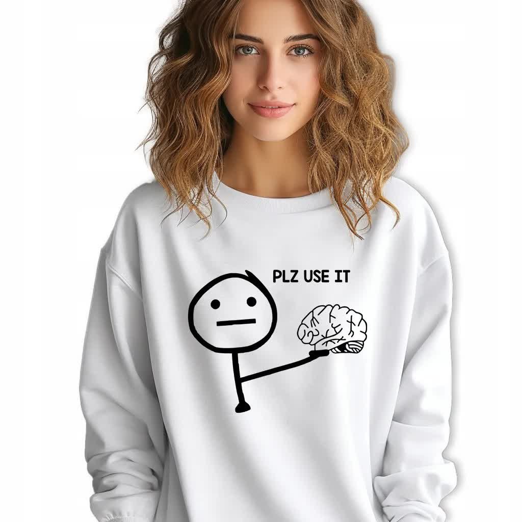 Biała Bluza Damska Dresowa PLZ USE IT Stylowa Modna Wzory Rozmiar M