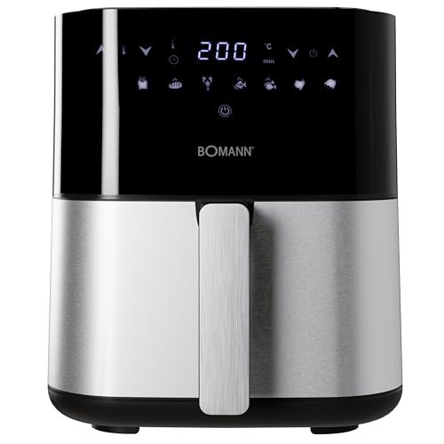Bomann, Frytkownica na gorące powietrze 5L, 8 programów automatycznych z indywidualną regulacją czasu i temperatury, Ekran LED, 5L, FR6069HCB, Czarny/Stal nierdzewna