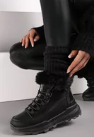 Botki damskie - Czarne Traperki Sportowe z Futerkiem Sanevi - miniaturka - grafika 1