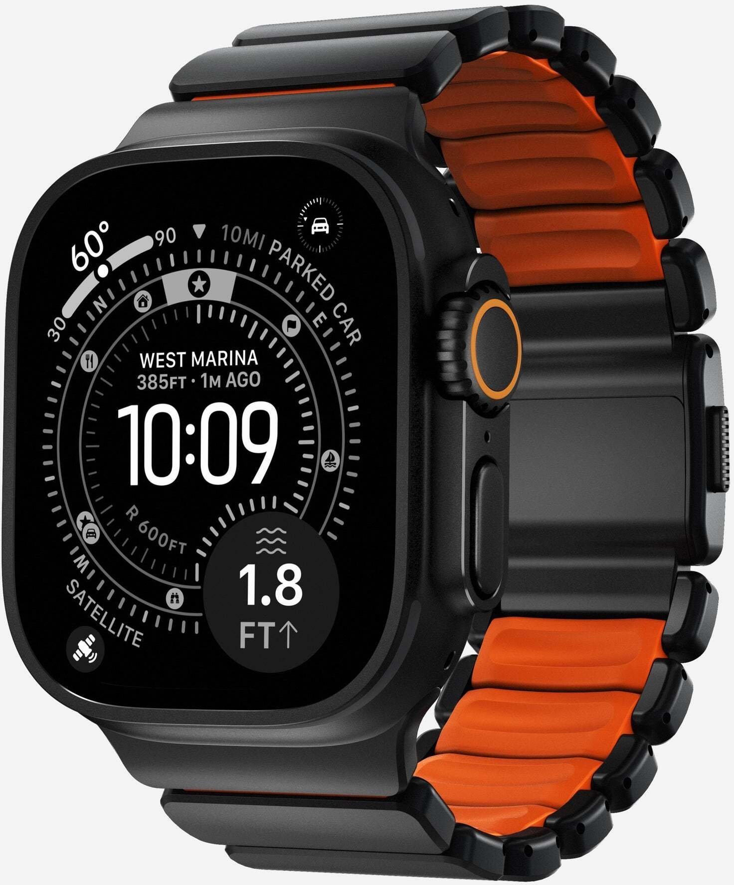 Nomad Goods Inc. Stratos Band - titanowa bransoleta do Apple Watch 49mm z FKM black titanium, ultra orange FKM