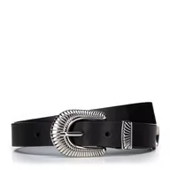 Paski - Damski pasek skórzany z klamrą tłoczoną w ozdobny wzór - miniaturka - grafika 1