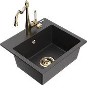 Zlewozmywaki z baterią - Mexen Milo zlewozmywak granitowy 1-komorowy z baterią kuchenną Carla, czarny nakrapiany - 6505-76-670700-50 - miniaturka - grafika 1