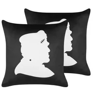 Poduszki dekoracyjne - 2 Welurowe Poduszki Dekoracyjne Z Motywem Frankensteina 45 X 45 Cm Czarne Z Białym Franklinia - miniaturka - grafika 1