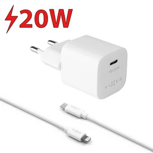 Fixed Ładowarka sieciowa Mini USB-C PD 20W MFI + Lightning kabel 1m FIXC20M-CL-WH - Ładowarki do telefonów - miniaturka - grafika 1