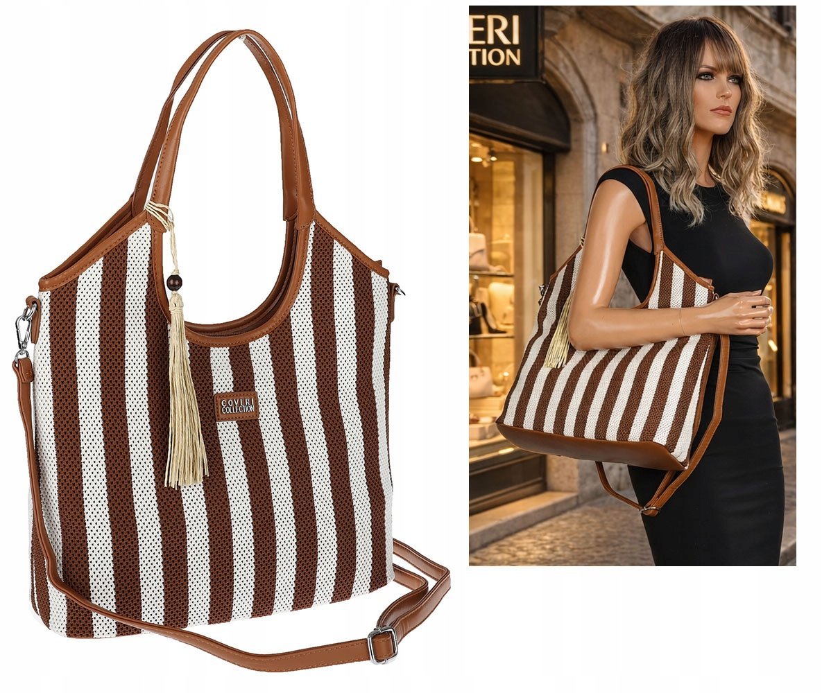 Torebka Damska Worek Shopper Torba na Ramię duża pajemna CC6732 Brązowa