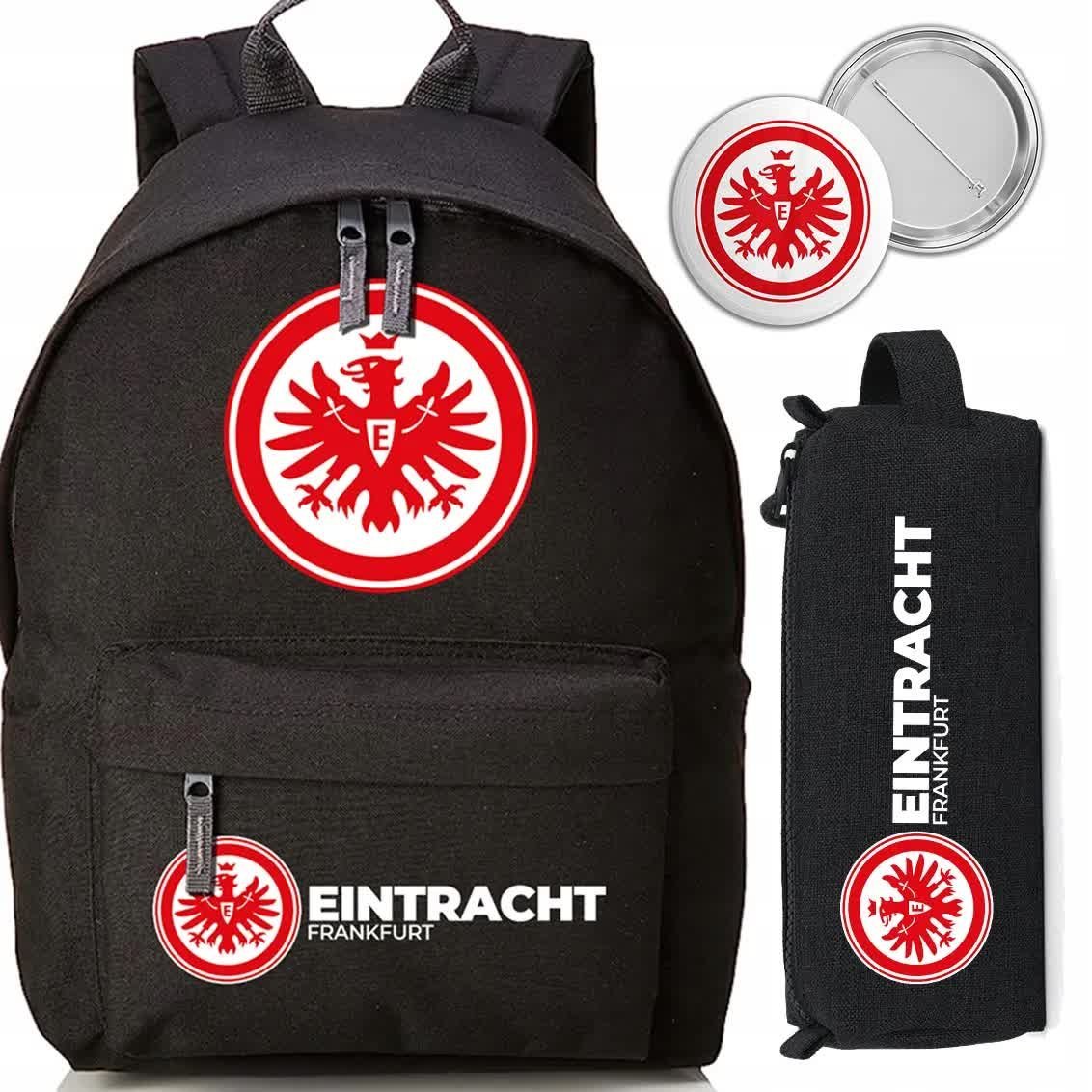Zestaw do Szkoły Czarny Plecak + Piórnik + Pin EINTRACHT FRANKFURT Piłka