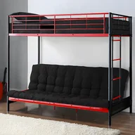 Łóżka dla dzieci i młodzieży - Łóżko na antresoli 90 x 190 cm - Z rozkładaną kanapą - Metal - Kolor czarny + czerwony + futon - MODULO V - miniaturka - grafika 1
