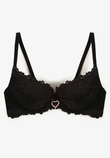 Czarny Biustonosz Ozdobiony Koronką i Cyrkoniowym Sercem Fannel - Biustonosze - miniaturka - grafika 1