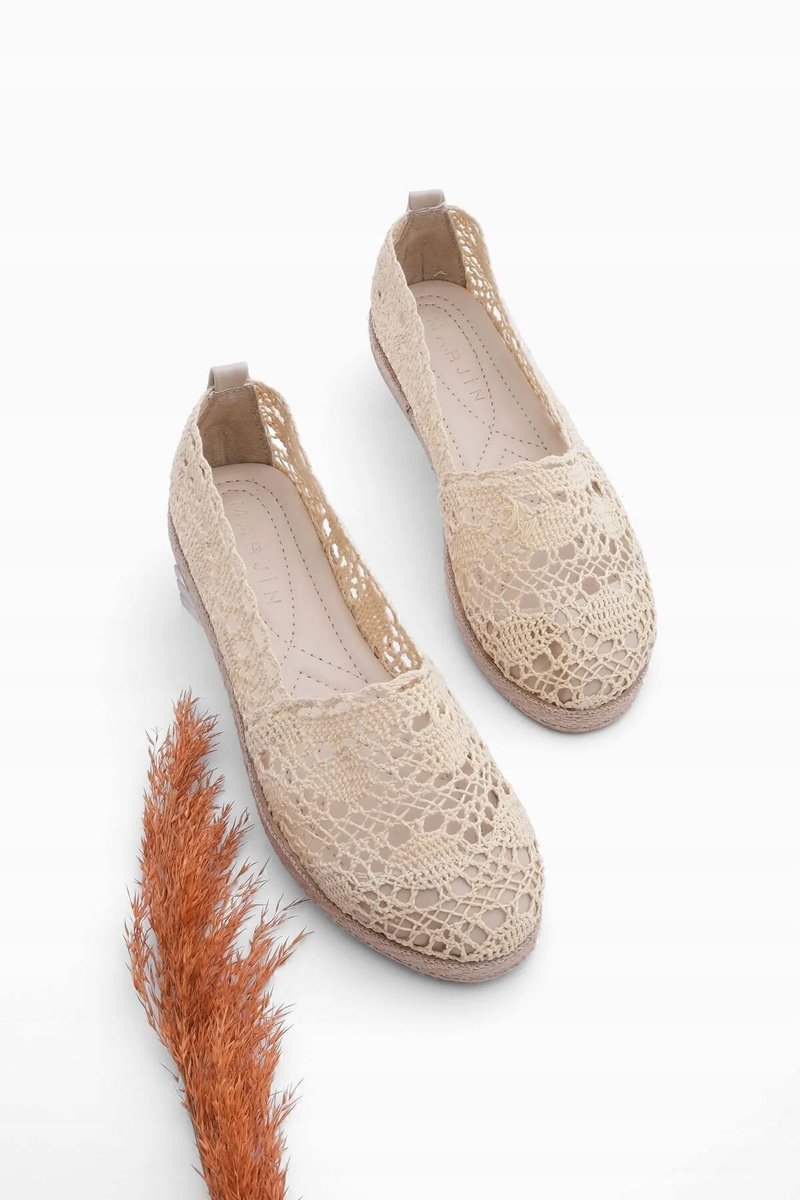 DAMSKIE ESPADRYLE AŻUROWE BEŻOWE Z TKANINY LEKKIE WYGODNE LETNIE 39 5GA*