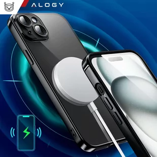 Etui MagSafe Case do iPhone 15 Plus Glamour Luxury obudowa Slim Ring Alogy Czarny przezroczysty + Szkło - Etui i futerały do telefonów - miniaturka - grafika 3