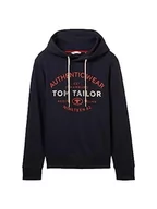 Bluzy męskie - Męska bluza z kapturem TOM TAILOR Basic z nadrukiem logo, 10668-niebieski kapitan nieba, XXL - miniaturka - grafika 1