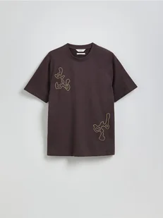 Reserved - T-shirt relaxed z nadrukiem - brązowy - Koszulki męskie - miniaturka - grafika 1