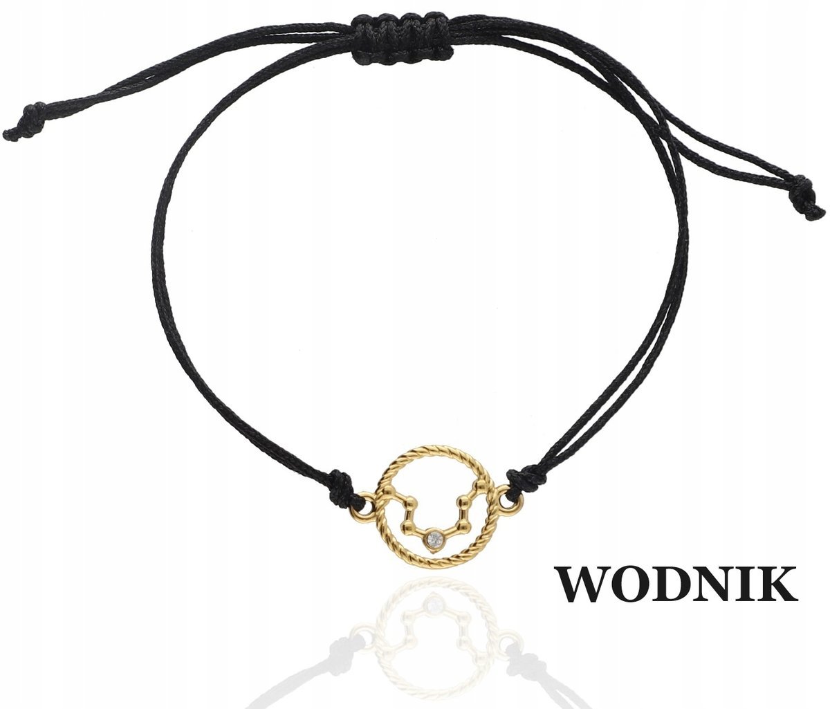 ZŁOTA bransoletka sznurkowa WODNIK znak zodiaku srebro 925 kolory