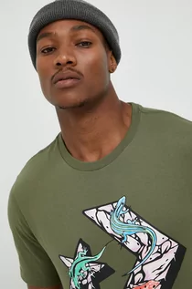 Koszulki męskie - Converse t-shirt bawełniany kolor zielony z nadrukiem - grafika 1
