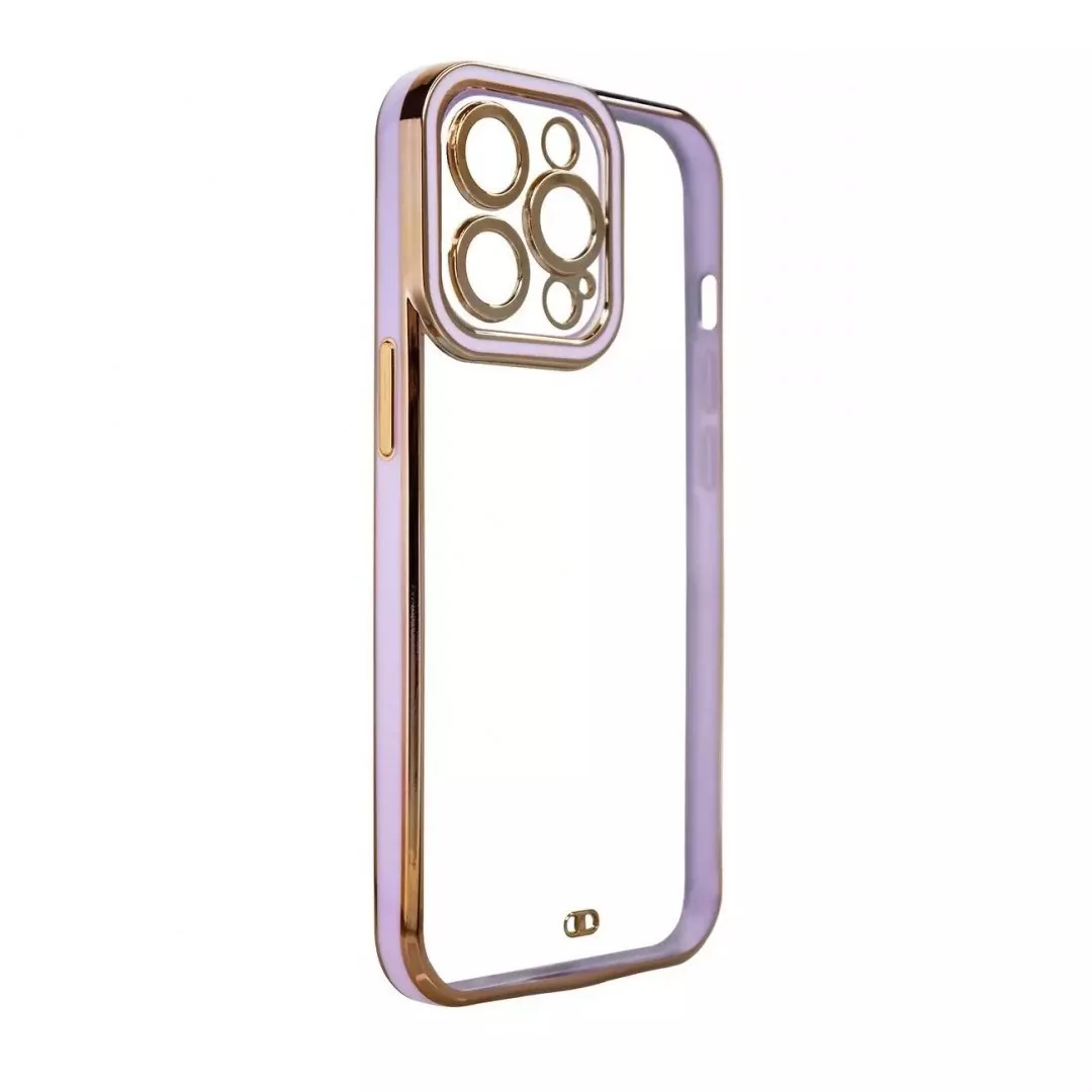 Fashion Case etui do iPhone 13 Pro żelowy pokrowiec ze złotą ramką fioletowy
