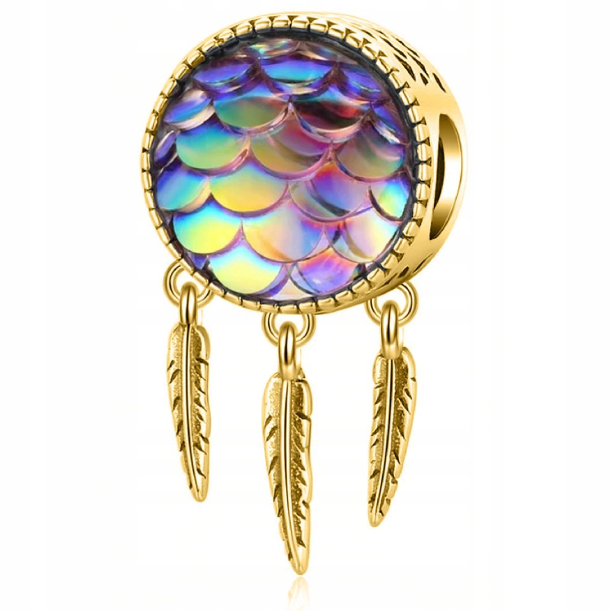 Złoty Charms Łapacz Snów Łuski Ryby Koralik z Łuskami Fish SREBRO 925