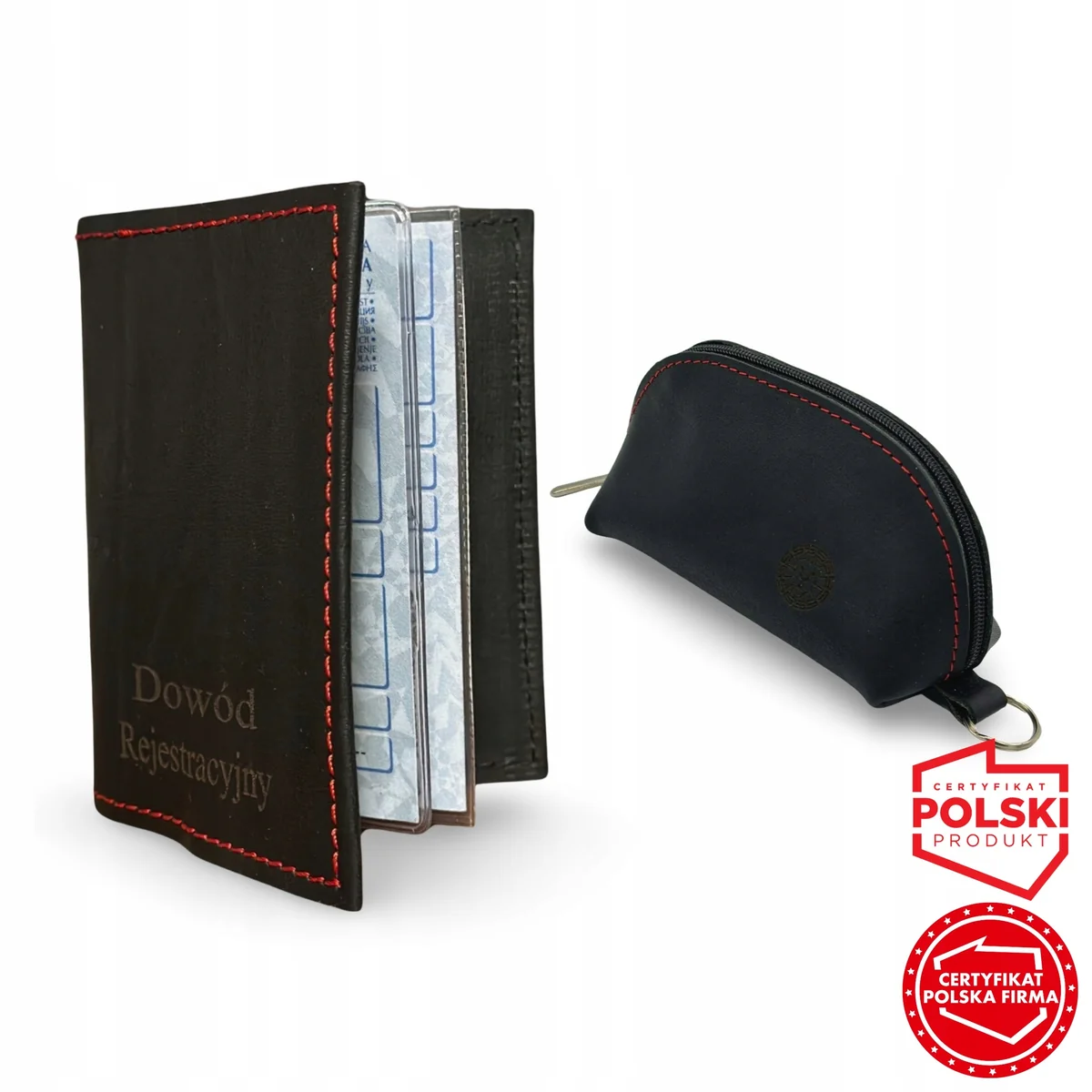 Zestaw Dla Kierowcy - Etui na Klucze + Etui na Dowód - Skóra naturalna