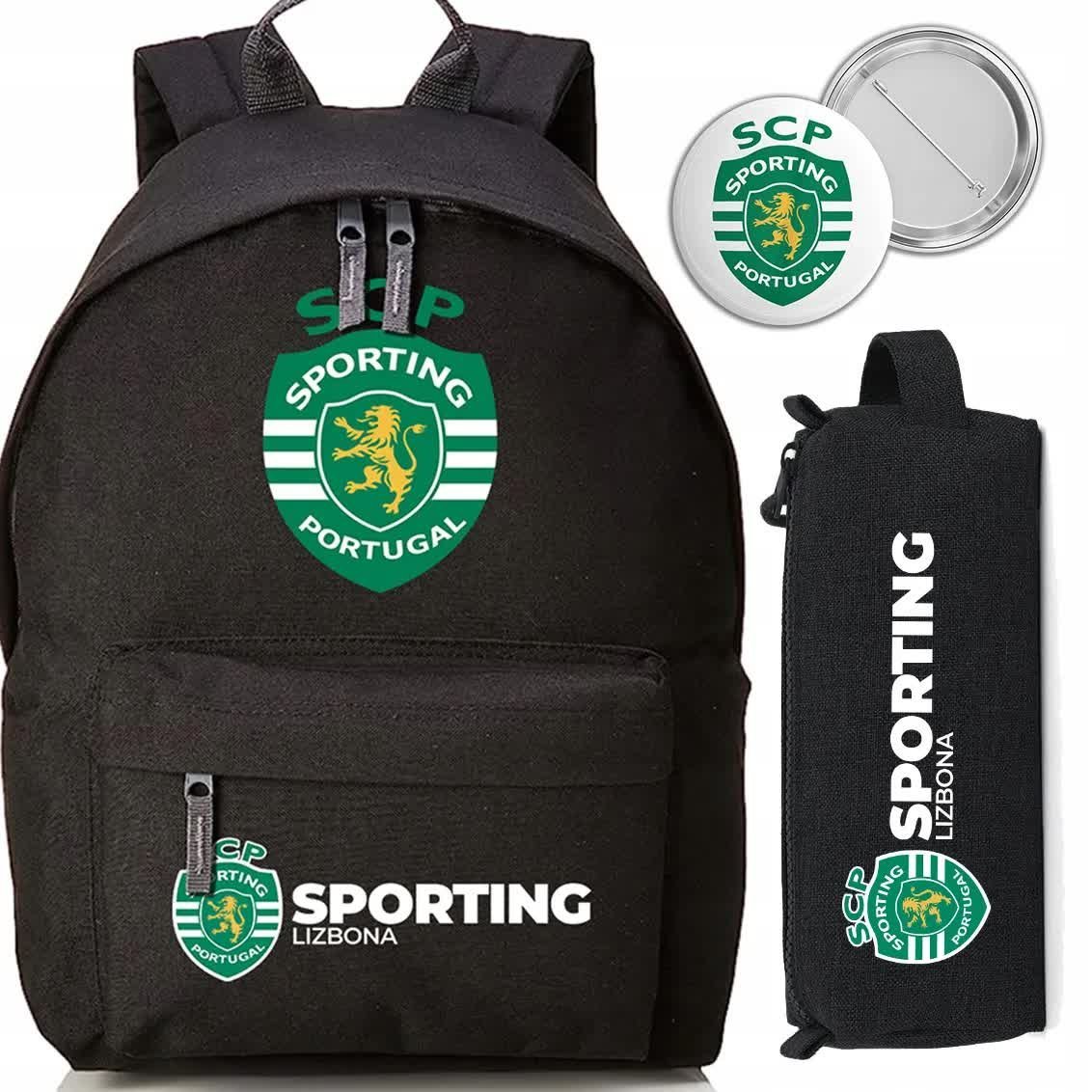 Zestaw do Szkoły Czarny Plecak + Piórnik + Pin SPORTING LIZBONA Piłka Klub