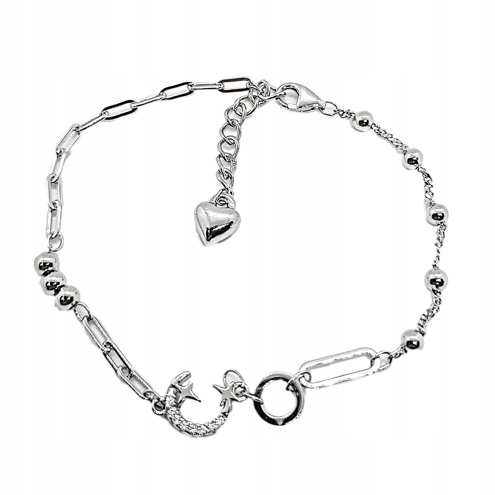 Srebrna bransoletka 925 z księżycem kuleczkami i cyrkoniami