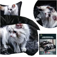 Pościel - Pościel 140x200 2 części komplet poszewka 70x80 mikrofibra 3D Andreas kot - miniaturka - grafika 1