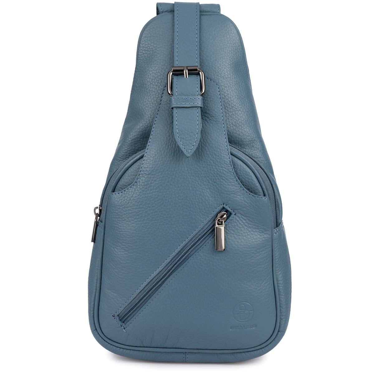 Plecak miejski crossbody damski skórzany - szaroniebieski