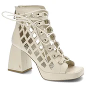 Botki damskie - Beżowe Botki Carinii Eleganckie Skórzane Buty Damskie - miniaturka - grafika 1