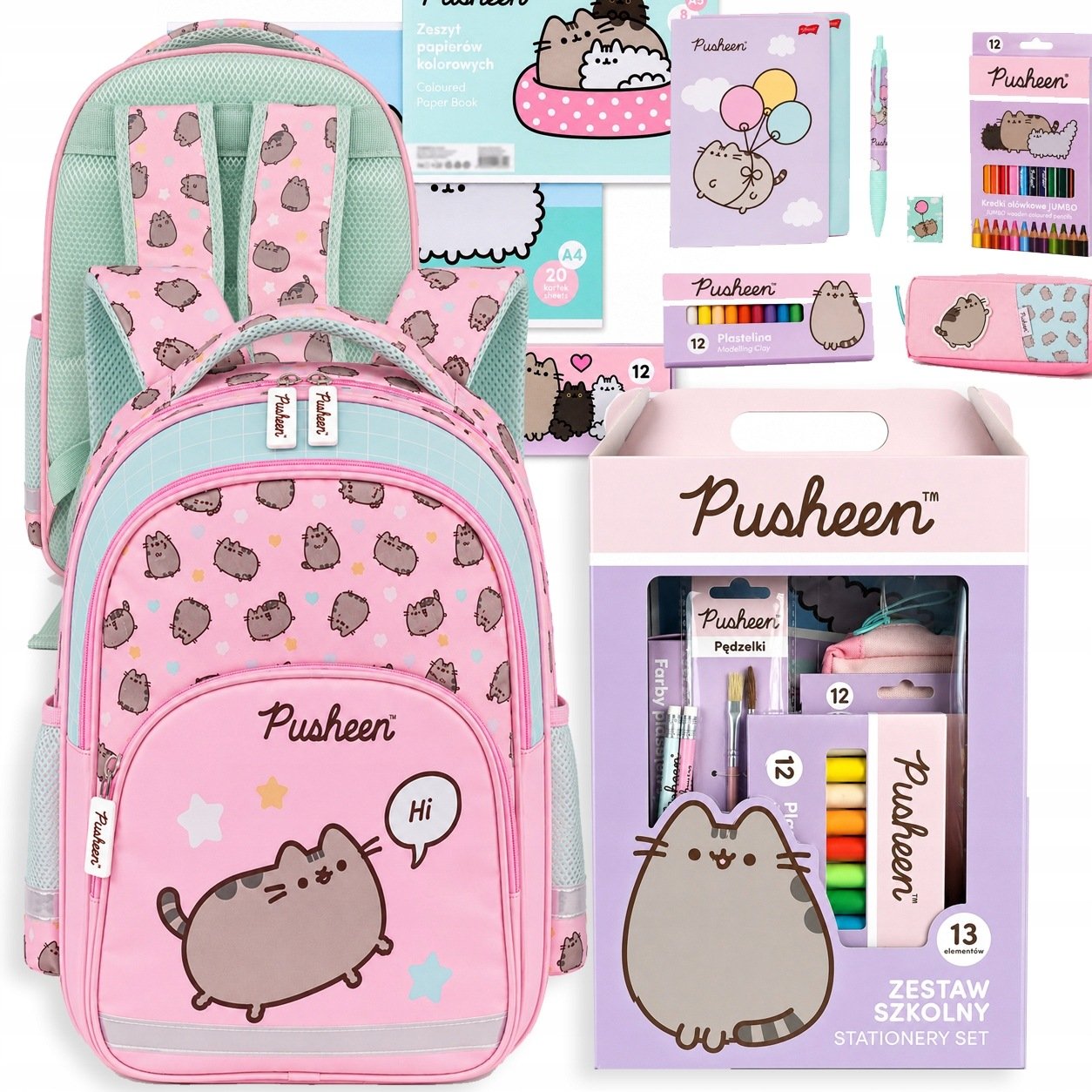 Zestaw Plecak Szkolny Pusheen Różowy Wyprawka Pusheen Przybory Szkolne