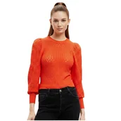 Swetry damskie - Sweter damski Desigual Ona pomarańczowy ażurowy -XL - miniaturka - grafika 1