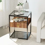 Szafki nocne - WISFOR stolik nocny z szufladą, szafka nocna z 3 półkami, stolik sofy szklany stolik boczny vintage z metalową ramą - miniaturka - grafika 1