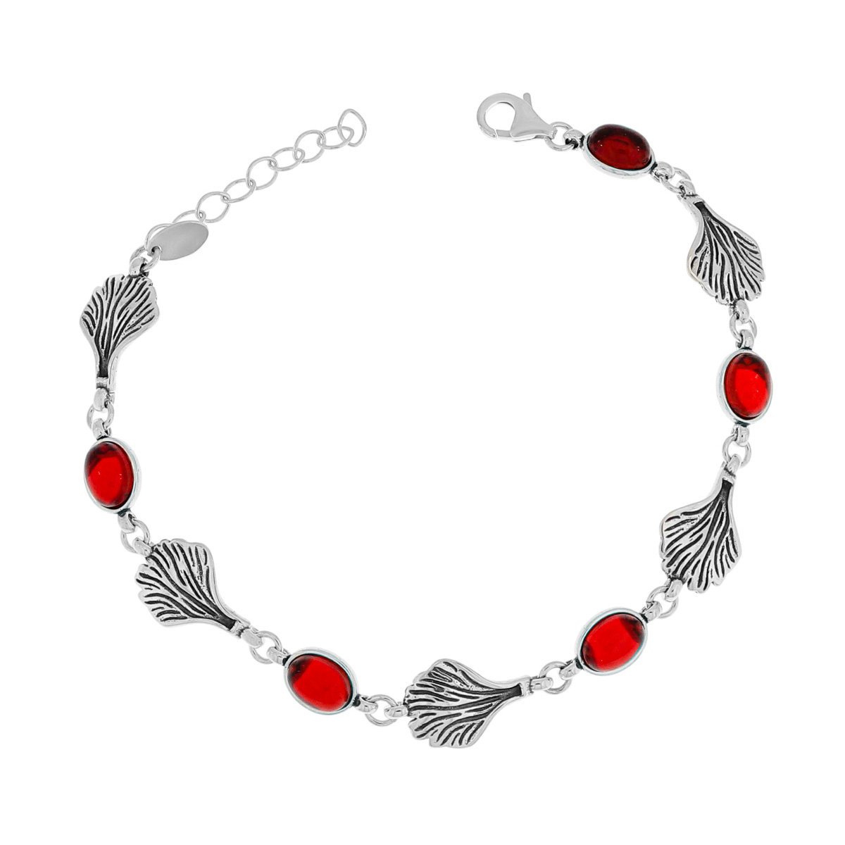 Srebrna bransoletka z czerwonym kamieniem 19 cm pr. 925