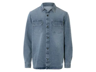 LIVERGY® Męska koszula jeansowa, lekko zmyta (Niebieski, XL (43/44)) - Koszule męskie - miniaturka - grafika 1