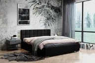 Łóżka - Łóżko tapicerowane Dream z zagłówkiem, 120x200 cm, łóżko podwójne z podstawą łóżka i drewnianą ramą z listew, tkanina welurowa: czarna - miniaturka - grafika 1