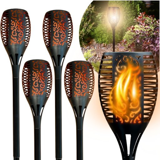 4X Ogrodowa Duża Lampa Solarna LED 96, Wbijana Pochodnia Płomień Latarnia zestaw BLIXTAR