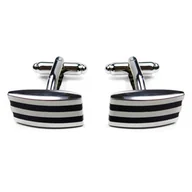 Spinki do mankietów i krawatów - Srebrno-czarne połyskujące spinki do mankietów A21 - miniaturka - grafika 1