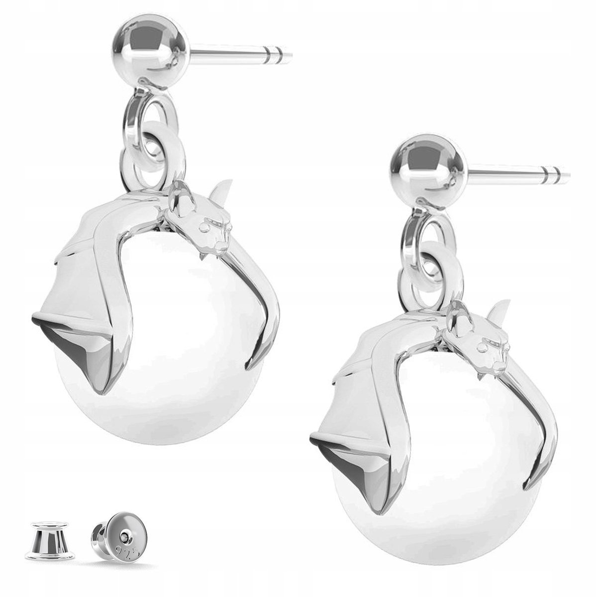 Kolczyki srebrne Nietoperz Perła 925