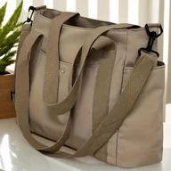 Torebki damskie - TEMU Damska Torba Tote o Dużej Pojemności z Odpinanym Paskiem - Beżowa/Czarna/Brązowa - Wytrzymała Torebka do Pracy, Dojazdów, Podróży, Codziennego - miniaturka - grafika 1