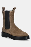 Botki damskie - Calvin Klein sztyblety zamszowe CONVAVE WELT CHESEA SUEDE damskie kolor brązowy na płaskim obcasie YW0YW01969 - miniaturka - grafika 1