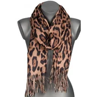 Apaszki i szaliki damskie - Szalik damski szal w PANTERKĘ na prezent z frędzlami RC-23-2 brązowy - miniaturka - grafika 1
