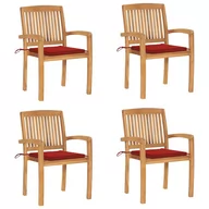 Fotele i krzesła ogrodowe - vidaXL Sztaplowane krzesła ogrodowe z poduszkami, 4 szt., tekowe! 3073216 - miniaturka - grafika 1