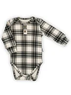 Body dla niemowląt - Niemowlęce body polo z długim rękawem w kratkę beżowe Nicol,r.92 - miniaturka - grafika 1