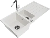 Zlewozmywaki z baterią - Mexen Andres zlewozmywak granitowy 1,5-komorowy z ociekaczem i baterią kuchenną Flora, biały - 6515-20-670401-07-B - miniaturka - grafika 1