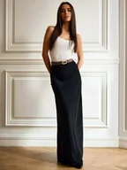 Spódnice - Satynowa elegancka spódnica maxi - Czarny - miniaturka - grafika 1