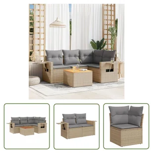 The Living Store 5-cz. zestaw mebli ogrodowych z poduszkami - beżowy - polirattan - Sofa Ogrodowa - Sofy ogrodowe - miniaturka - grafika 1