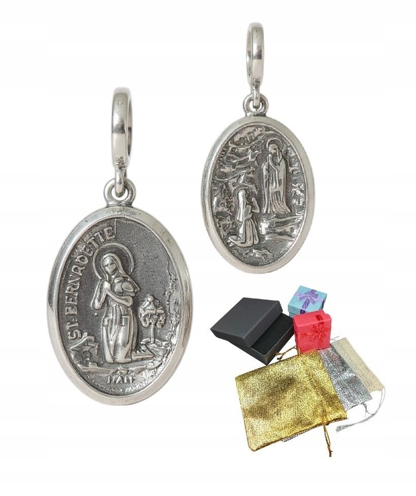 Srebrny pr. 925 Medalik Matka Boska Z Lourdes Bernadetta Na Prezent Komunię