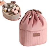 Walizki - Kosmetyczka damska worek zaciągana różowa - miniaturka - grafika 1