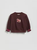 Bluzy dla dziewczynek - Reserved - Bawełniana bluza z nadrukiem - ciemnobrązowy - miniaturka - grafika 1