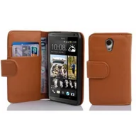 Etui i futerały do telefonów - Etui Cadorabo do HTC DESIRE 700 w kolorze COGNAC BROWN Etui na telefon komórkowy wykonane z teksturowanej sztucznej skóry z funkcją podstawki i miejscem na kartę Etui Etui ochronne Etui z klapką w stylu książki - miniaturka - grafika 1