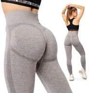 Legginsy - Legginsy Push Up wysoki stan bezszwowe Sport Fitness BLV50-254 Szary S - miniaturka - grafika 1